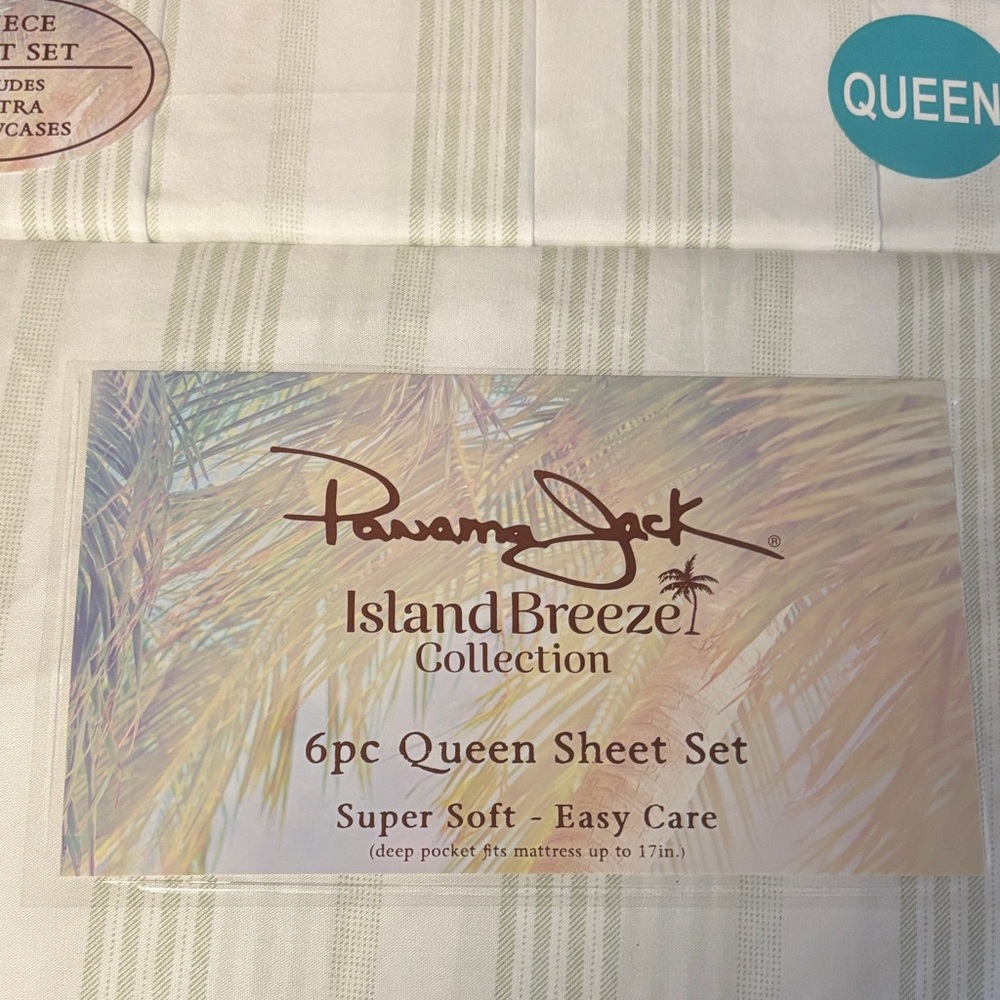 Panama Jack Island Breeze Queen Sheet Set - White and Green